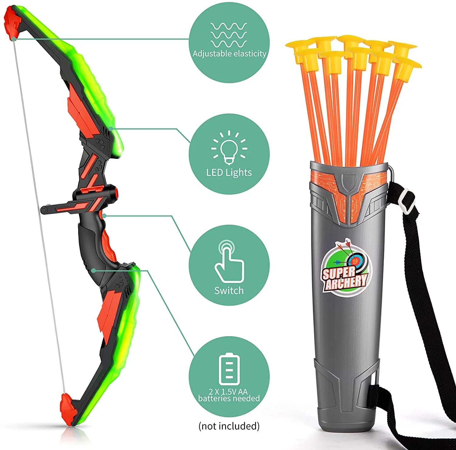 Kids Bow and Arrow Set - LED Light up Archery Toy Set with 10 Suction Cup Arrows, Target & Quiver, Indoor and Outdoor Toys for Children Boys Girls ,Gift Eligible