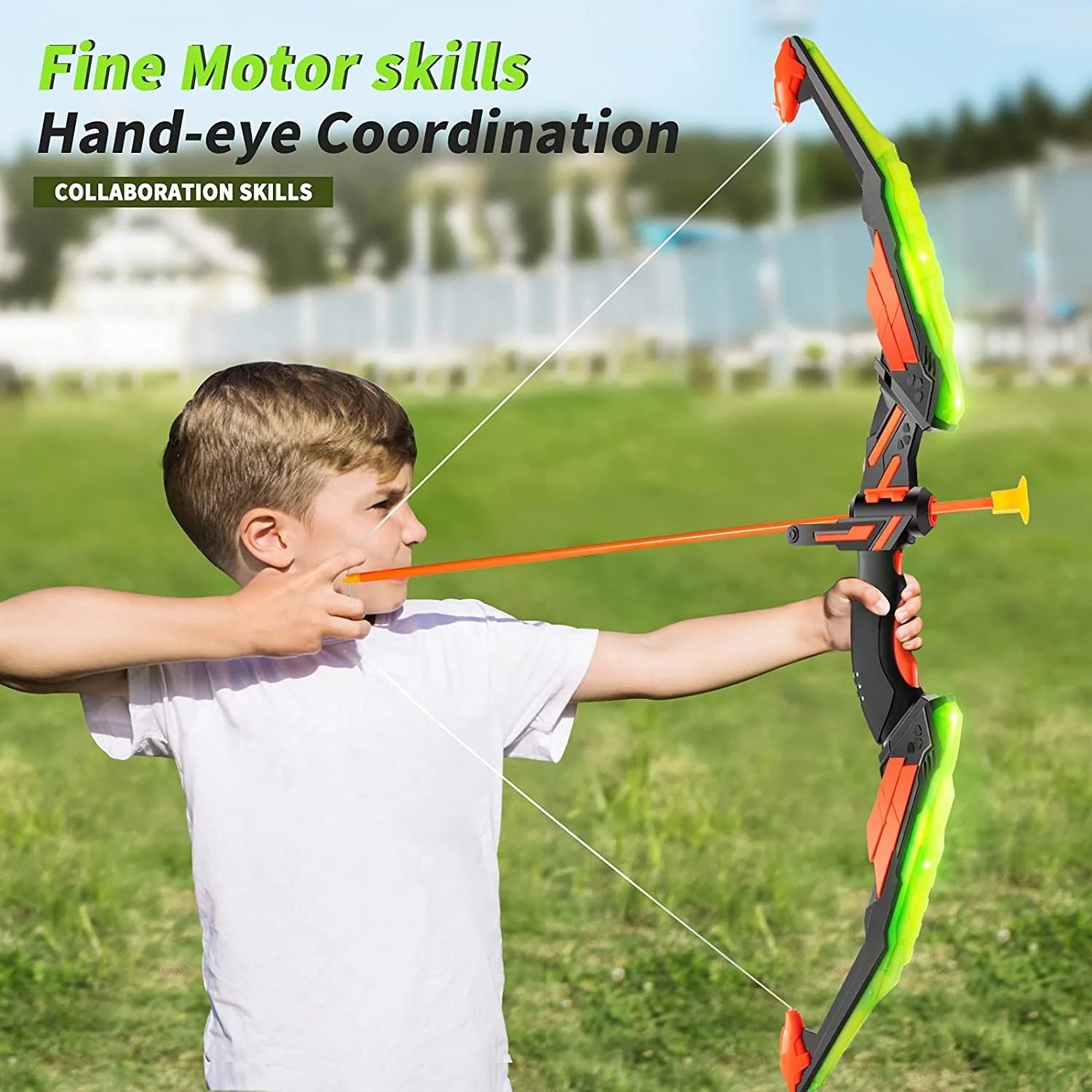 Kids Bow and Arrow Set - LED Light up Archery Toy Set with 10 Suction Cup Arrows, Target & Quiver, Indoor and Outdoor Toys for Children Boys Girls ,Gift Eligible