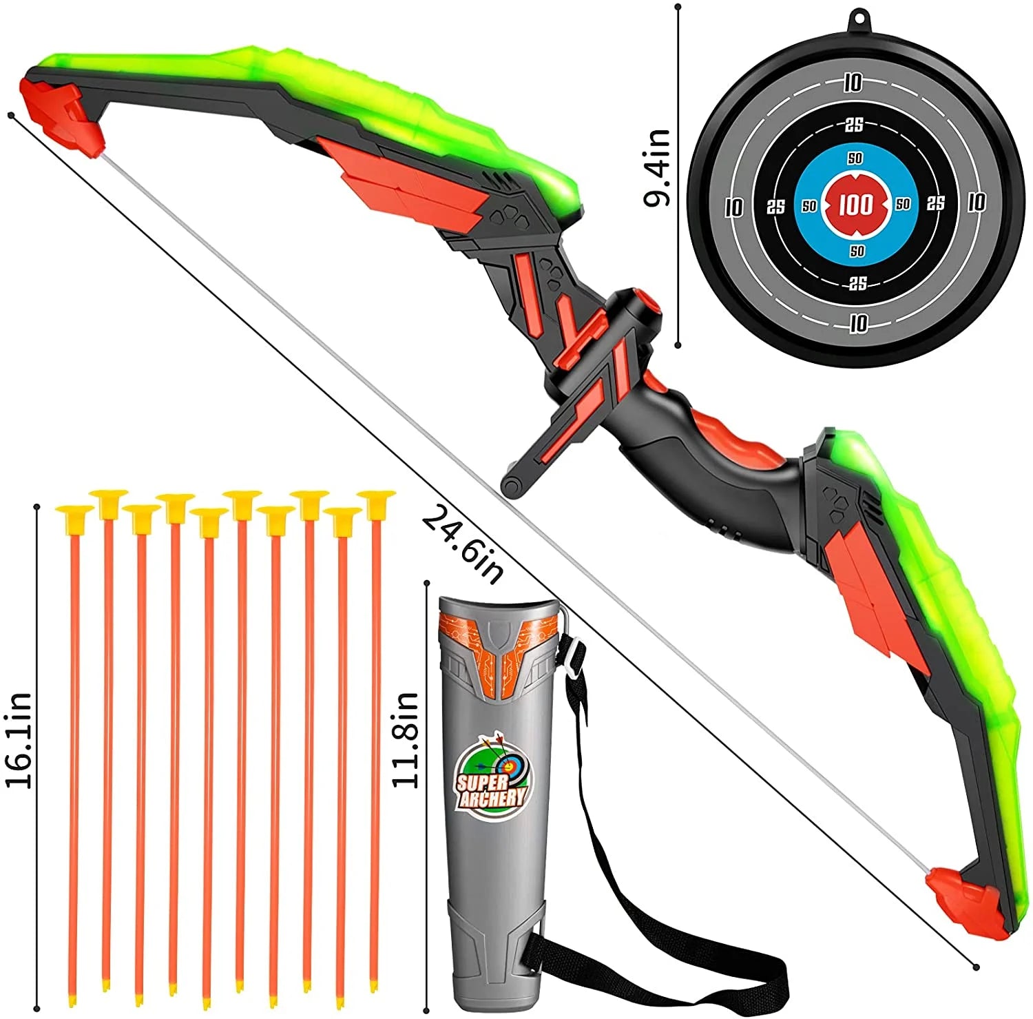 Kids Bow and Arrow Set - LED Light up Archery Toy Set with 10 Suction Cup Arrows, Target & Quiver, Indoor and Outdoor Toys for Children Boys Girls ,Gift Eligible